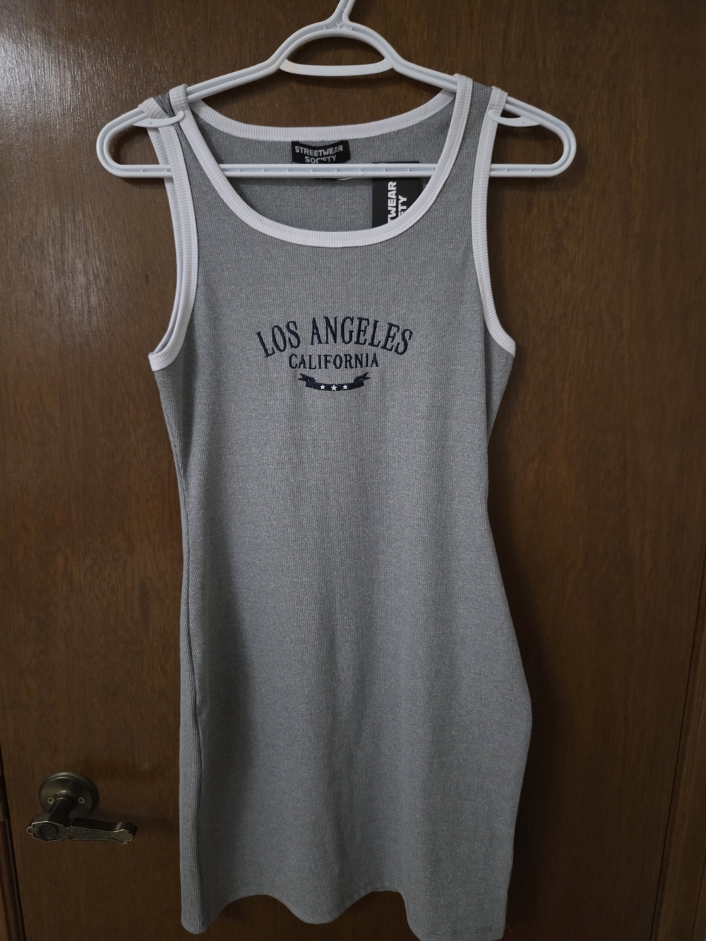 Streetwear Society Gray and White Los Angeles Midi Dress